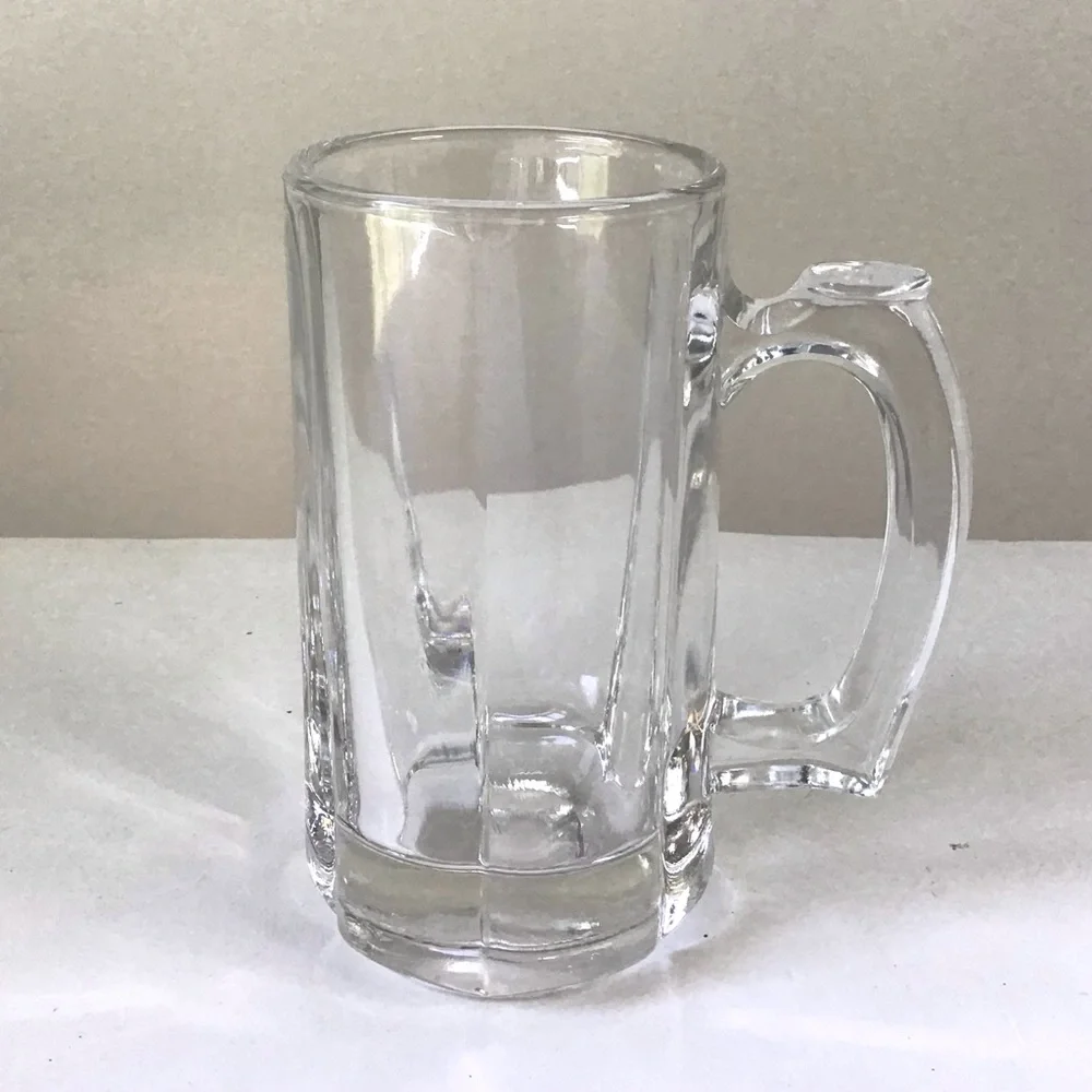 Vintage 80s Libbey Clear Glass Beer Stein Heavy 6-Panel Mug Thumb Rest Handle
